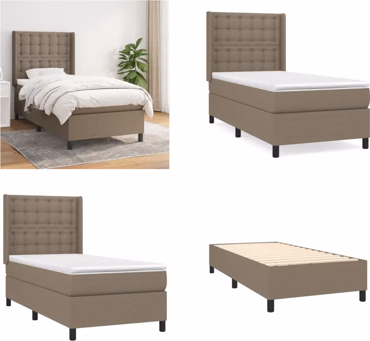 vidaXL Letto a molle con materasso Taupe 100x200 cm in tessuto