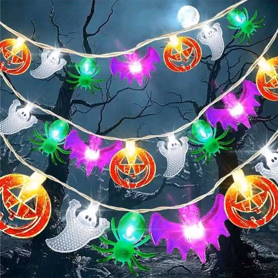 Ghirlanda luminosa con lanterne di zucca, 3 m, 20 LED, alimentata a batterie, decorazione di Halloween