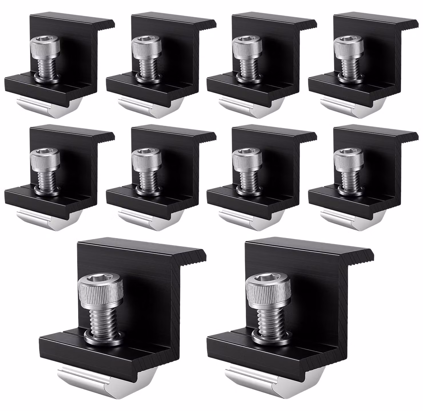 Kit di 10 supporti per pannelli solari, 30 mm, regolabili, in alluminio, colore nero