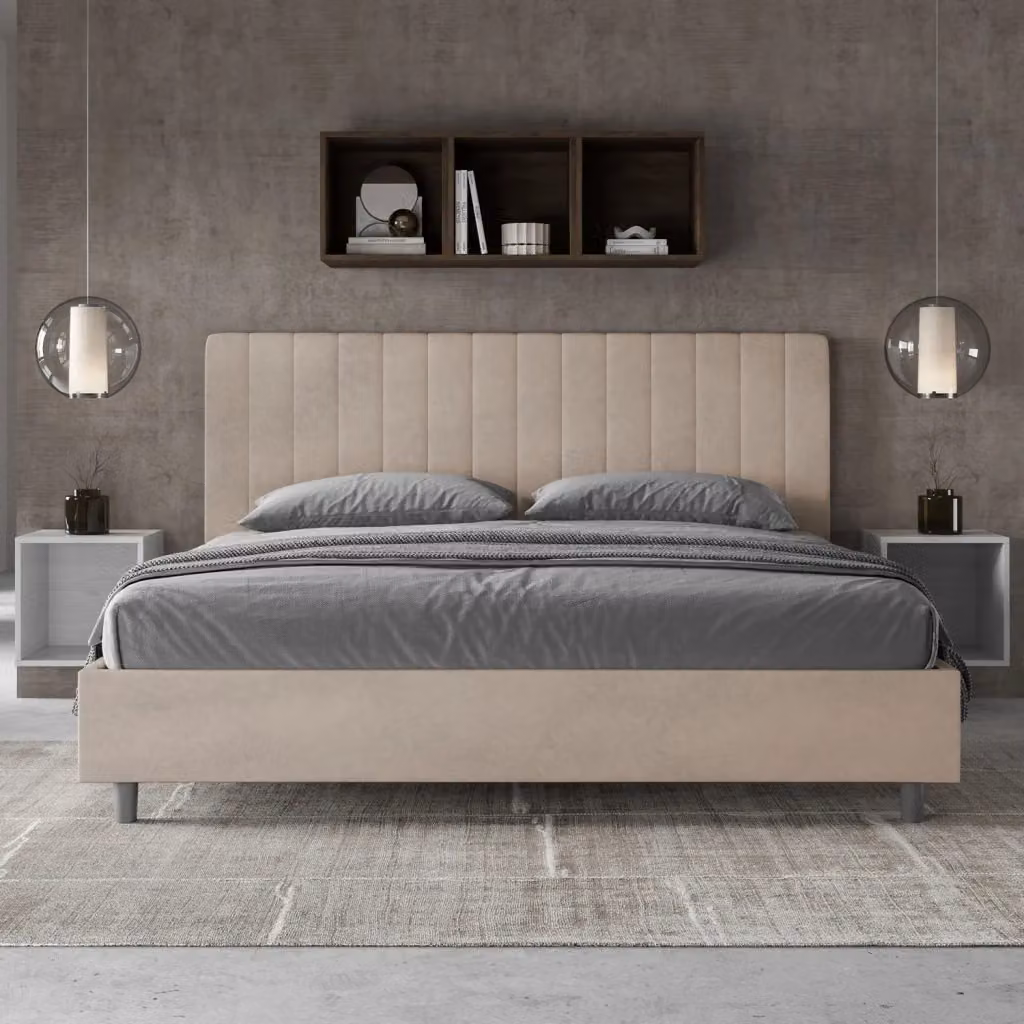 Letto Matrimoniale King Size Agueda Giordanoshop in Microfibra Colore Sabbia L/P: 180 x 200 cm – 2