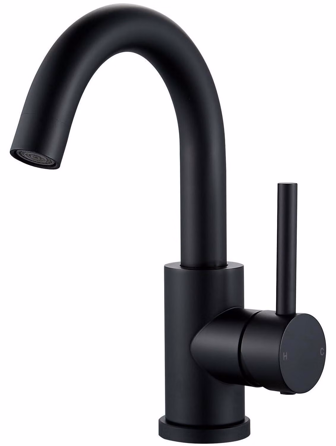 Miscelatore monocomando per lavabo, acciaio inossidabile, rotazione a 360°, finitura nera opaca, altezza del beccuccio 150 mm