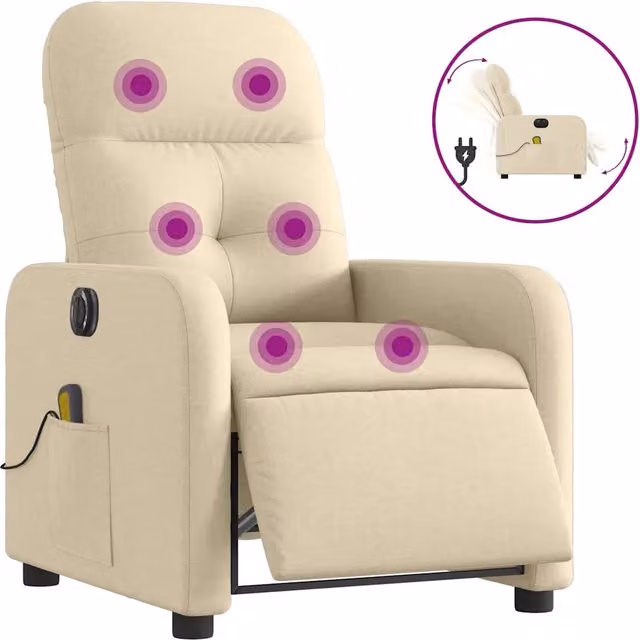 Poltrona Reclinabile Massaggiante | Sedia Relax Elettrica Crema in Tessuto