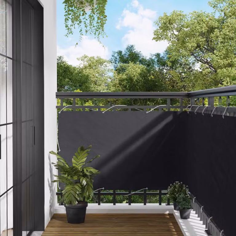 Schermo da balcone Nero 90 x 200 cm Oxford alu rivestito in PU