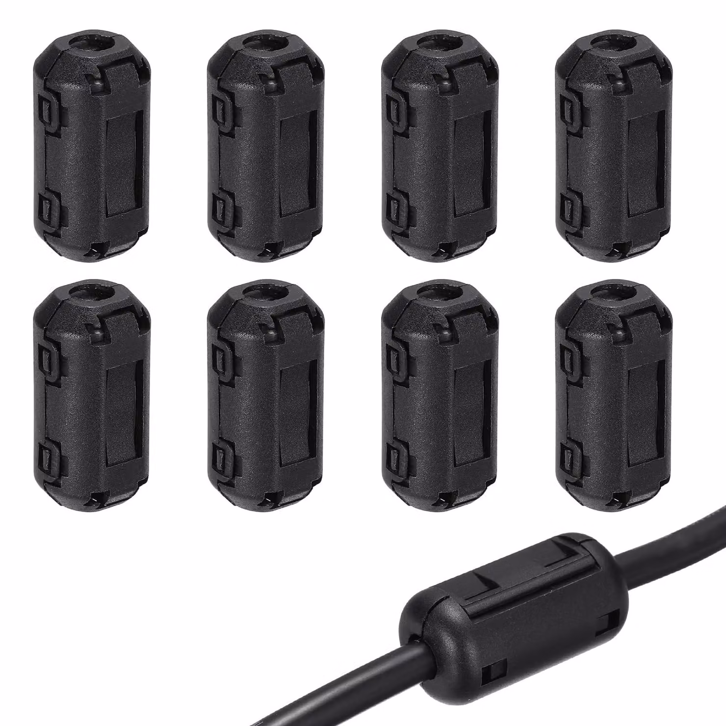 Anello ferromagnetico con clip, confezione da 8 pezzi, diametro interno di 3,5 mm, colore nero