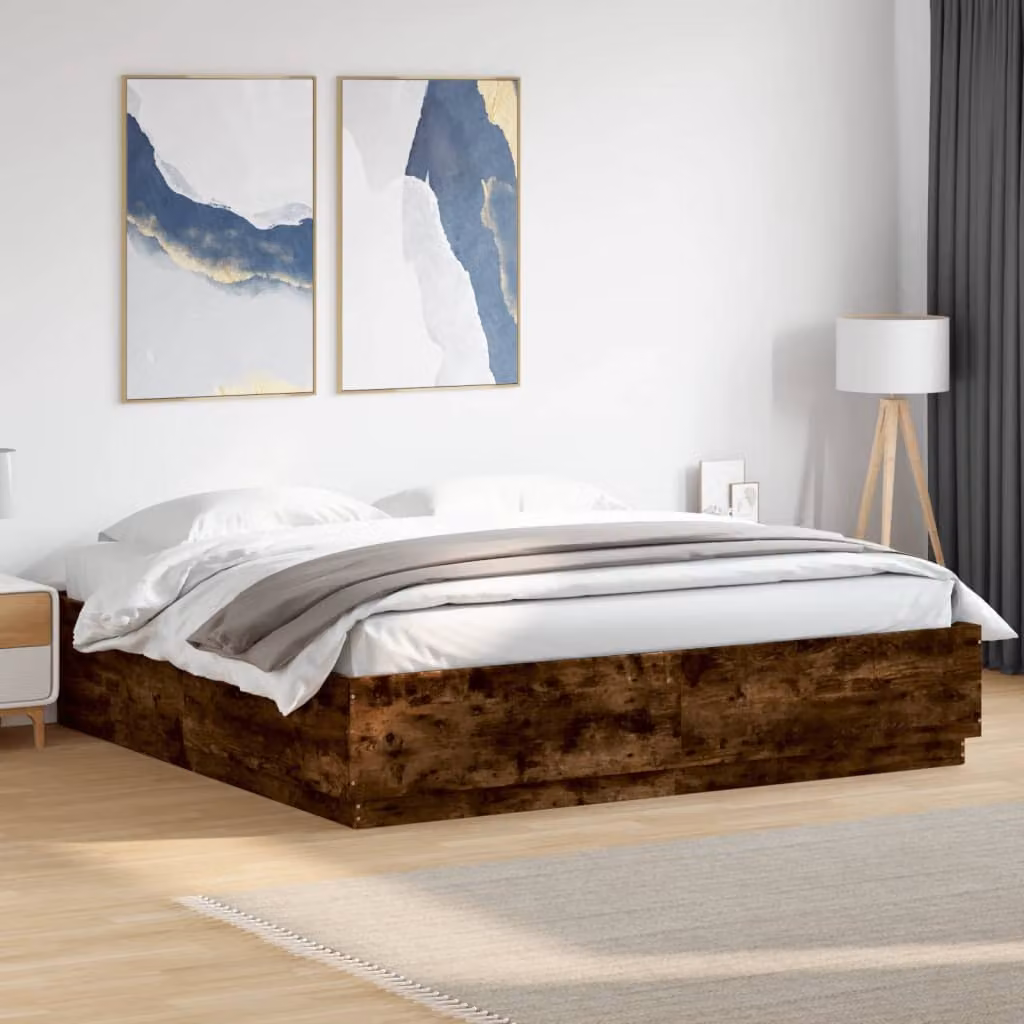 vidaXL Giroletto Moderno in Legno Rovere Fumo con Luci LED e Porte USB L/P: 200 x 200 cm