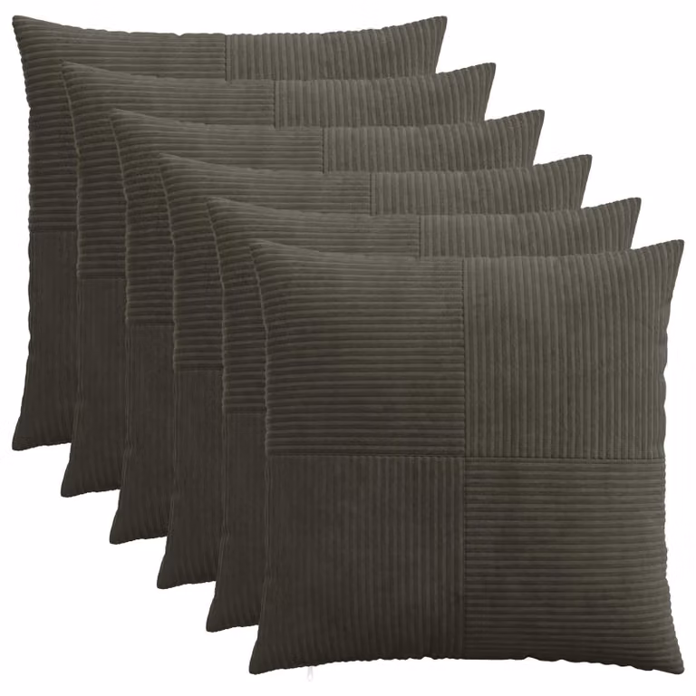 Set di 6 federe vidaXL ALMELO in velluto a coste, colore antracite, L 65 x P 65 cm