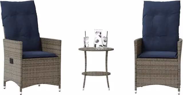 Set da Bistrot 3 pz con Cuscini Grigio in Polyrattan 365656