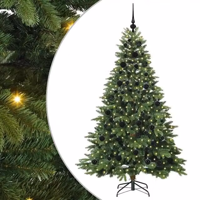 Albero di Natale artificiale moderno verde in PE e PVC con 300 LED luce bianca calda, Altezza: 180 cm – 1