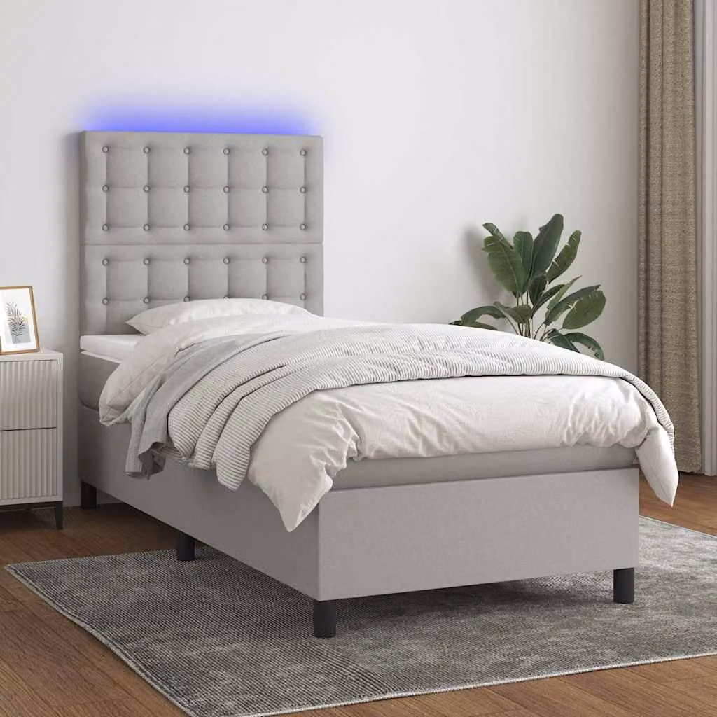Letto con Materasso a Molle e Illuminazione LED vidaXL, Grigio Chiaro, L/P/H: 100 x 200 cm – 1