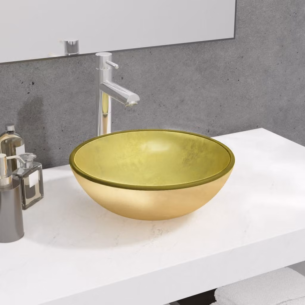 The Living Store Lavabo in vetro temperato 35x12 cm Golden