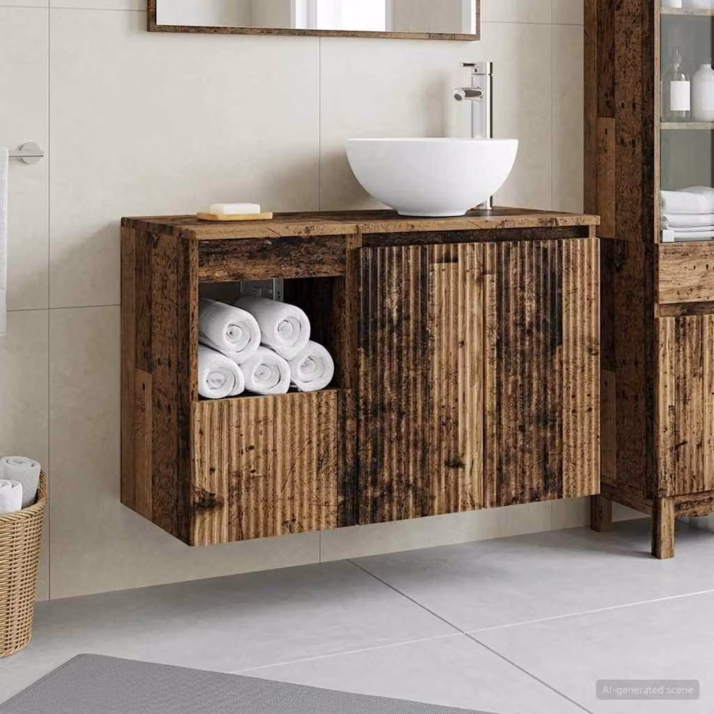 Set di mobili per il bagno vidaXL composto da mobile sottolavabo e pensile in legno marrone opaco stile moderno
