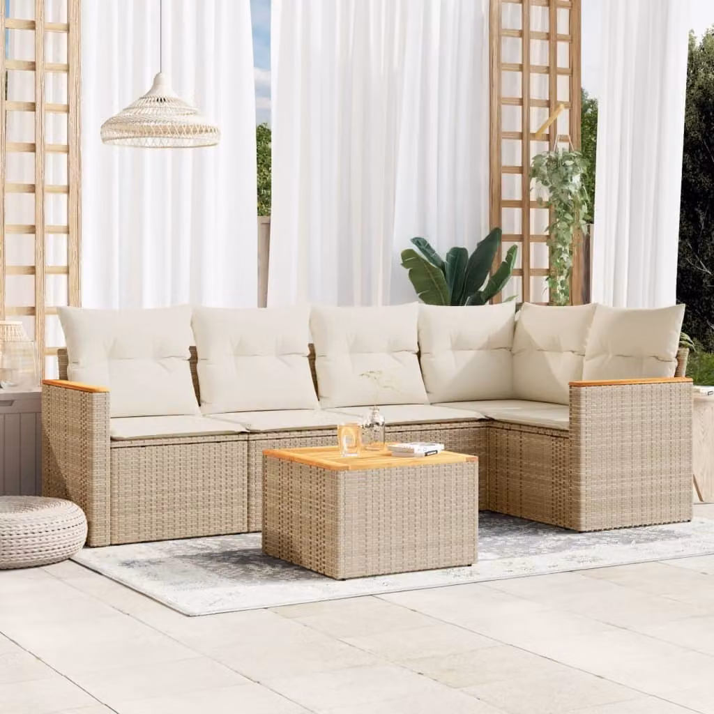Maison Exclusive - Set Divano da Giardino 6 pz con Cuscini Beige in Polyrattan
