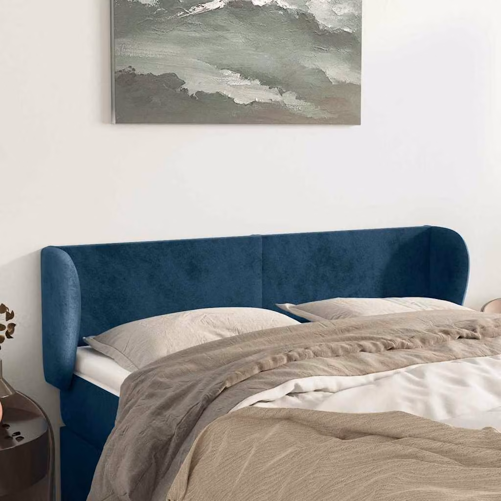 Testiera ad orecchio vidaXL in velluto blu scuro, L: 147 cm, P: 23 cm, H: 78-88 cm