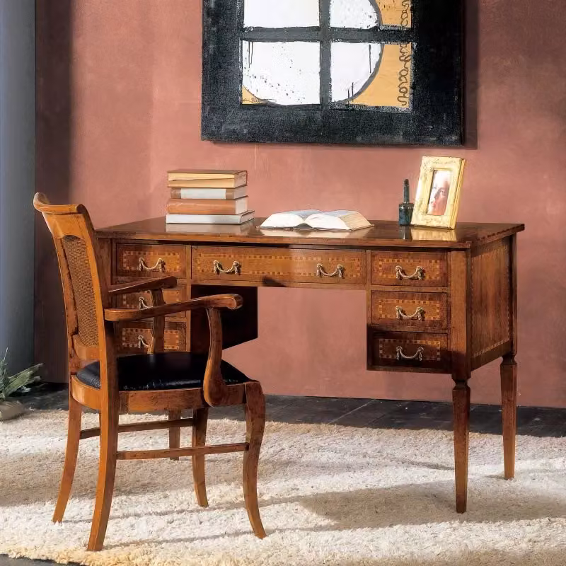 Scrivania Bassano con 7 cassetti in legno intarsiato Mobili 2G L: 120 cm, P: 60 cm, H: 80 cm – 2