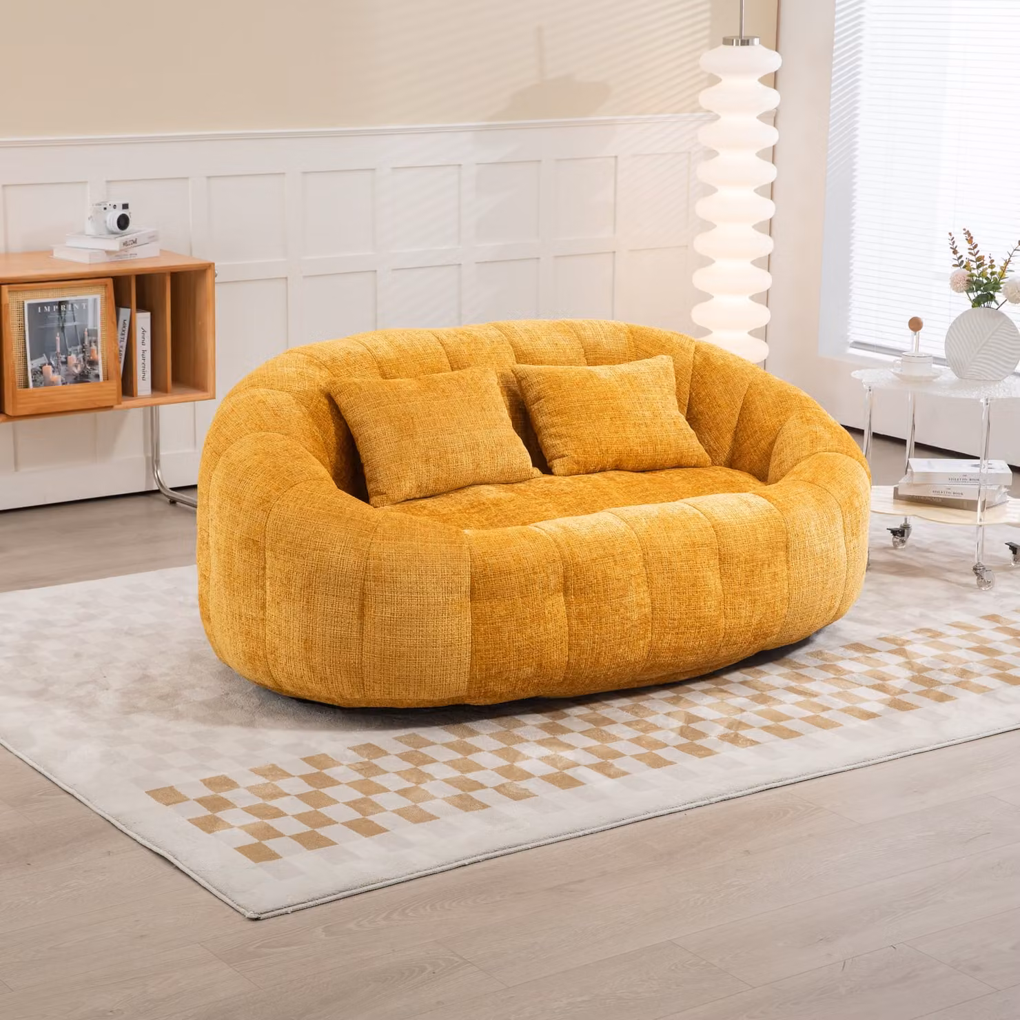 MODFU Pouf Poltrona relax Divano letto Poufsofa Letto imbottito, extra largo Lazy Sofa con 2 cuscini, giallo ciniglia