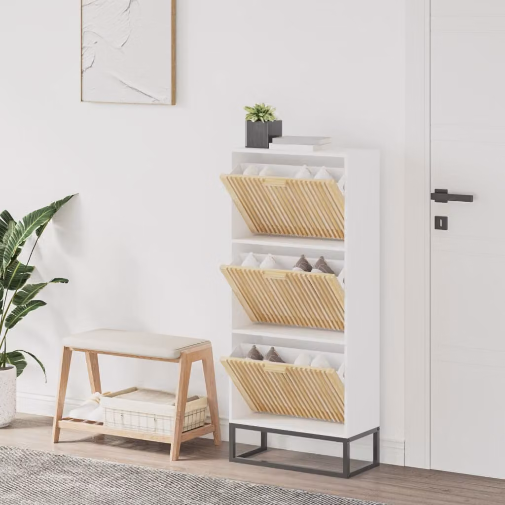 Scarpiera bianca vidaXL in legno e metallo con scomparti basculanti L/P/H: 52 x 25 x 120 cm