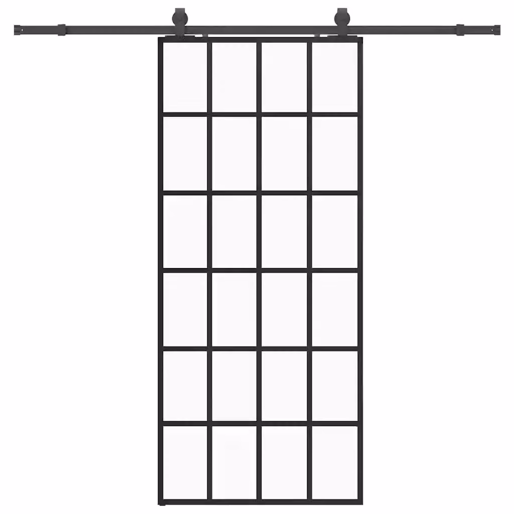 Porta Scorrevole Moderna vidaXL in Vetro Trasparente con Telaio in Alluminio e Ferramenta Nera L: 90 cm, H: 205 cm – 2