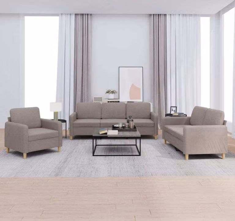 Maison Exclusive - Set divano a 3 pezzi con cuscini in tessuto color taupe