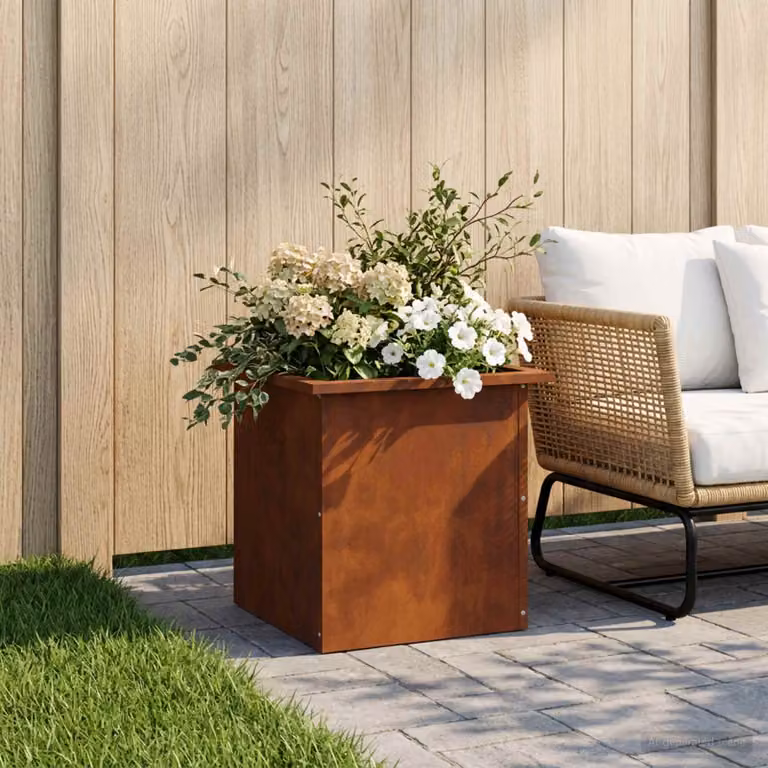 Fioriera da giardino con LED vidaXL in acciaio, colore marrone, L/P/H: 40 x 40 x 40 cm