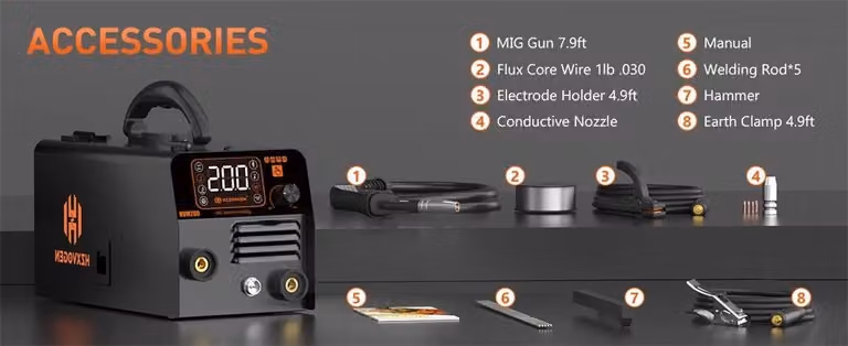 Saldatrice MIG 3-in-1 - HVM200 Inverter - Controllo sinergico - MIG/MMA/TIG Lift senza gas - Tecnologia IGBT - 120A - 220–240V, spina EU