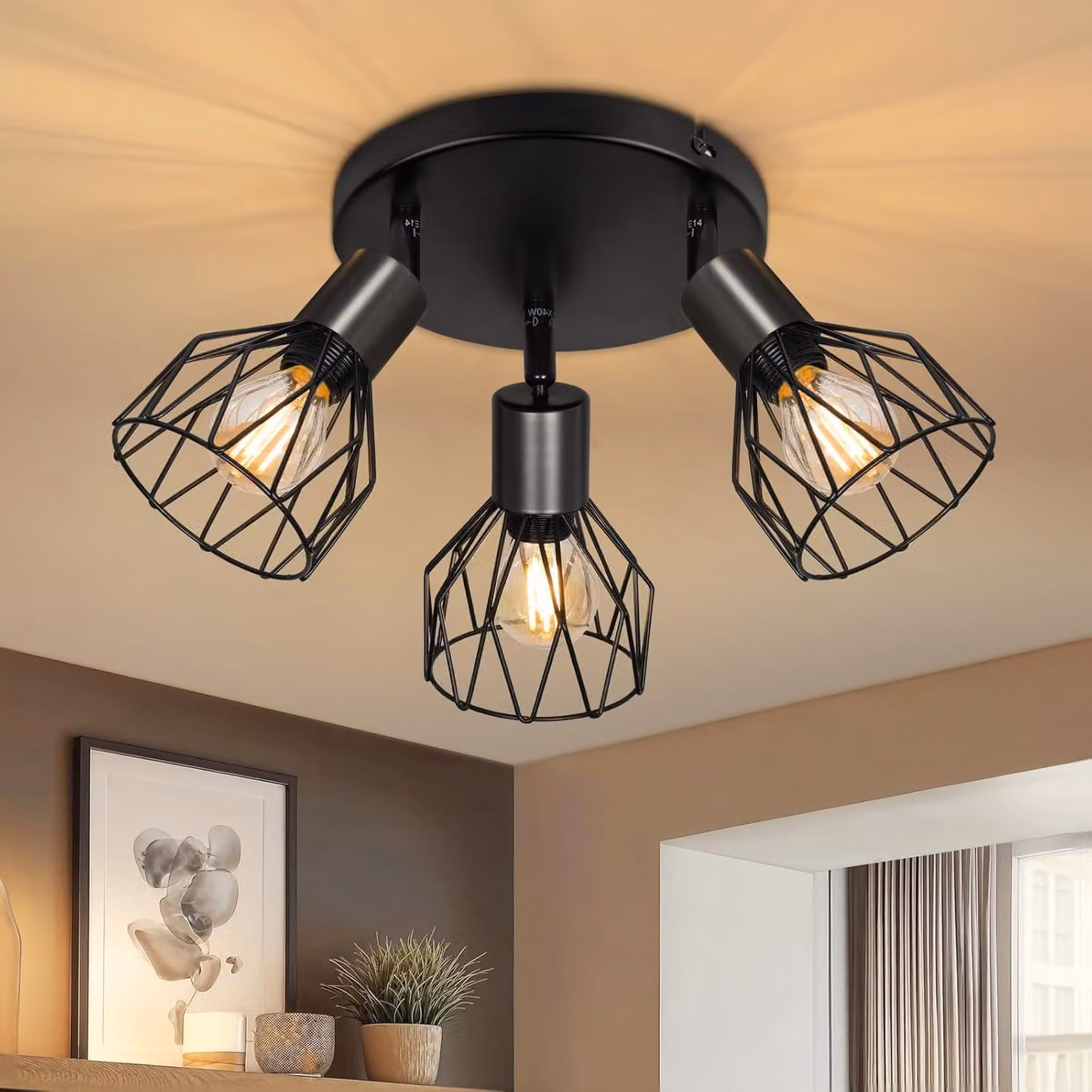 Lampada a soffitto con faretti, nera, orientabile, ideale per il soggiorno