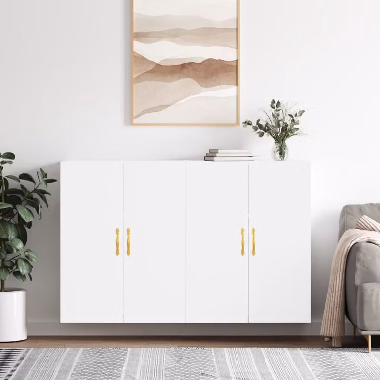 Set di 2 mobili a parete moderni vidaXL in MDF bianco opaco L: 69,5 cm, P: 34 cm, H: 90 cm