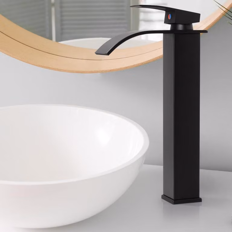 Miscelatore monocomando per lavabo a cascata, nero, 300 mm
