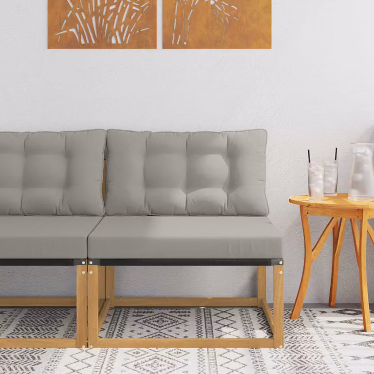 vidaXL Divano centrale per esterno moderno in legno di acacia con cuscini in tessuto e schiuma, L: 79 cm, P: 83 cm, H: 73 cm