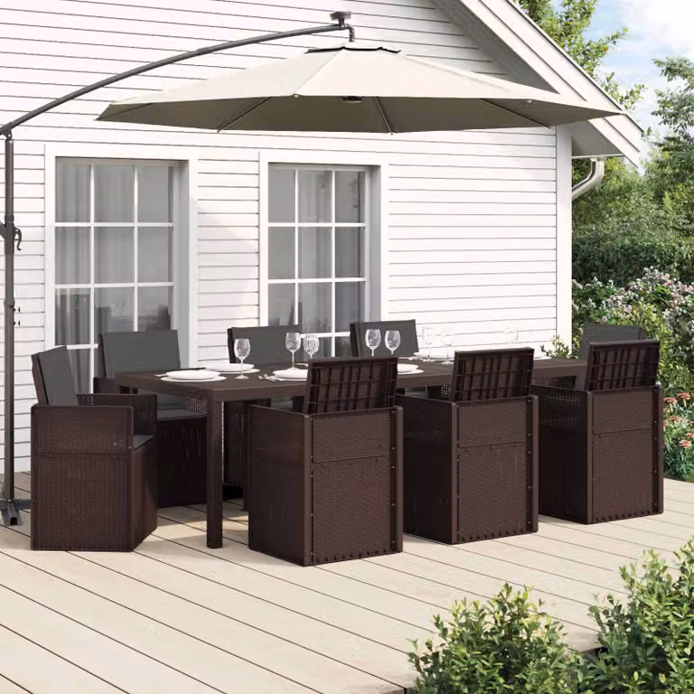 Set da pranzo per giardino e terrazzo vidaXL in plastica da 9 pezzi, colore marrone e antracite