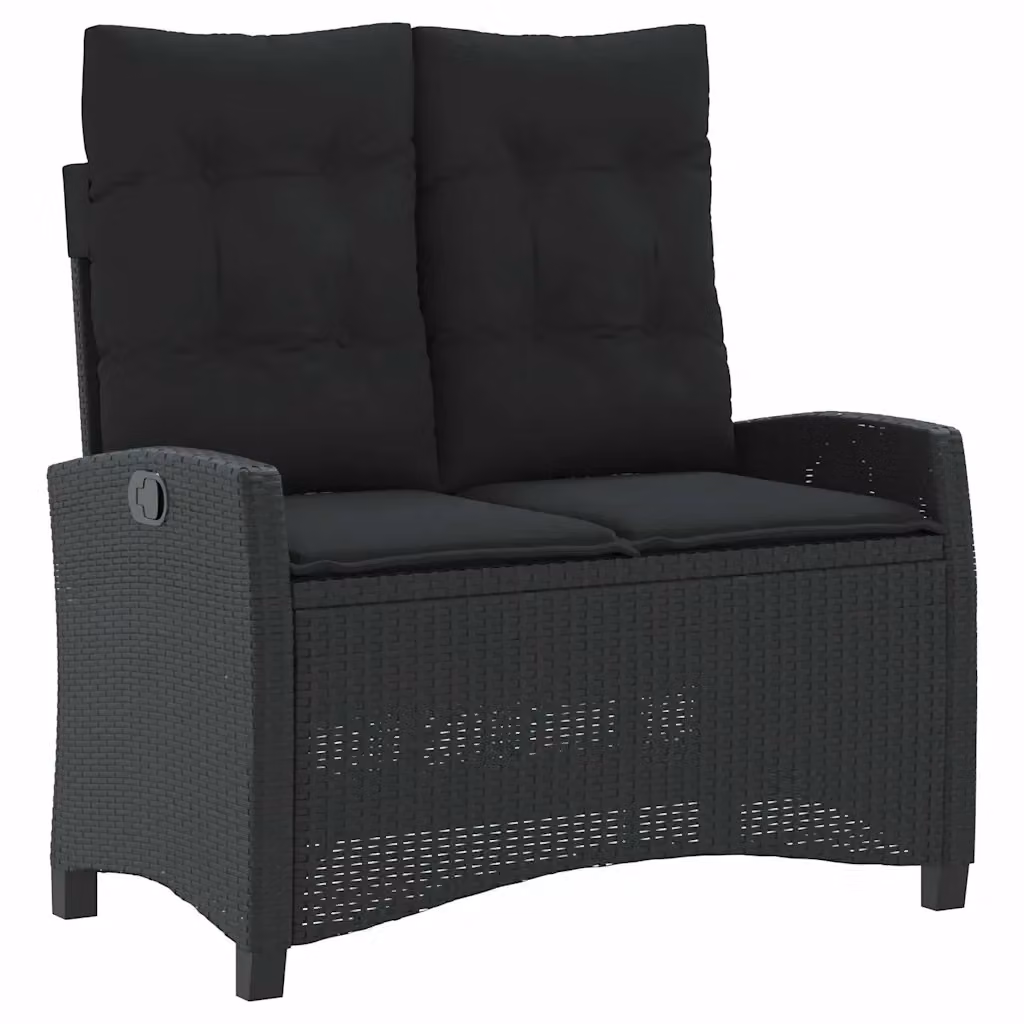 Panca Reclinabile da Giardino Design Mania in Polyrattan e Metallo Nera con Cuscini L/P/H: 110 x 66 x 93 cm – 2