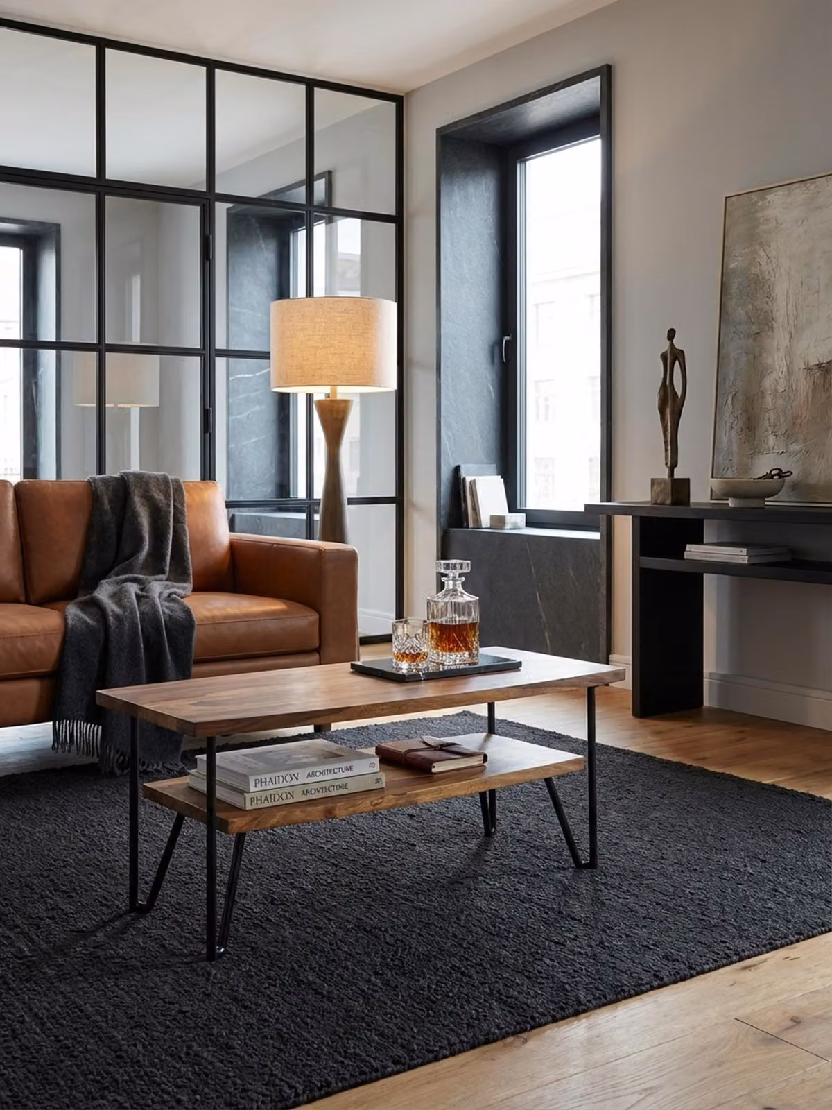 Tavolino da salotto 90x50x40 cm in legno massello di sheesham / metallo Tavolino rettangolare, tavolino da salotto di design con spazio contenitivo, tavolino in legno per soggiorno Industrial Vierrund