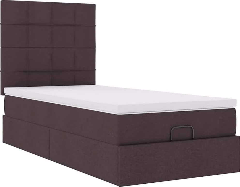 Pouf Letto con Materasso Marrone Scuro 100x200 cm in Tessuto