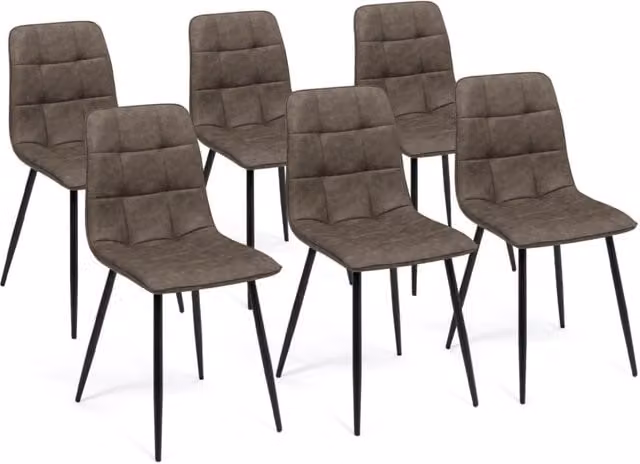 Set di 6 sedie da pranzo vintage IDMarket in similpelle marrone con struttura in metallo e plastica