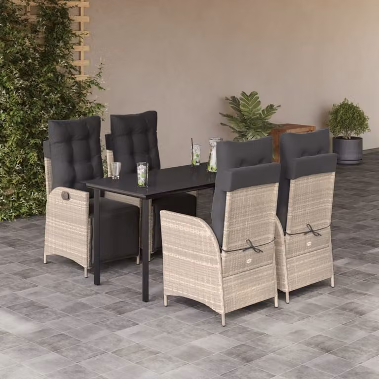 Maison Exclusive - Set Pranzo da Giardino 5pz con Cuscini Grigio Chiaro Polyrattan