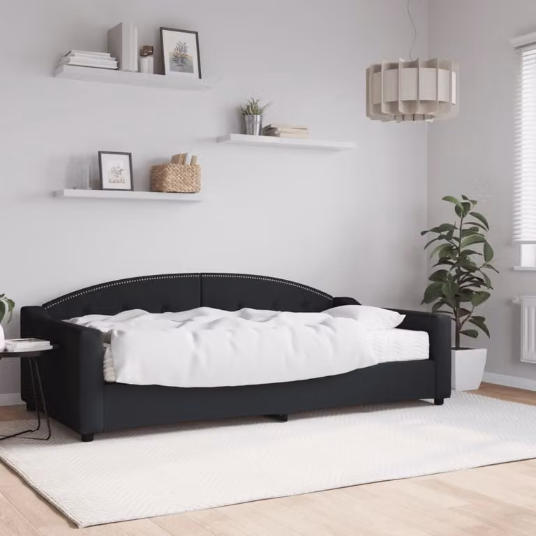 vidaXL Divano Letto Moderno con Materasso in Tessuto Nero L/P/H: 223 x 100 x 75 cm