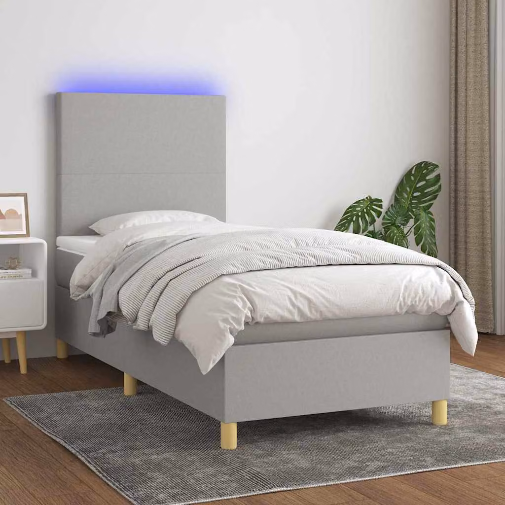 Letto Ibrido con Materasso e Illuminazione LED vidaXL in Tessuto Grigio e Bianco L/P/H: 100 x 200 x 203 cm – 1