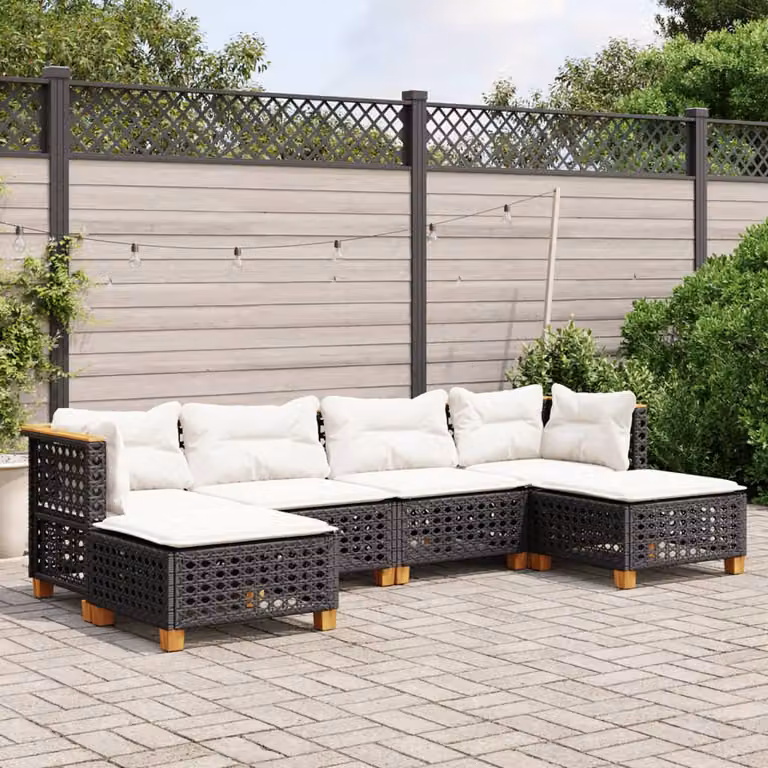 Set Divano da Giardino 6 pz vidaXL in Polyrattan Nero con Cuscini e Ottoman