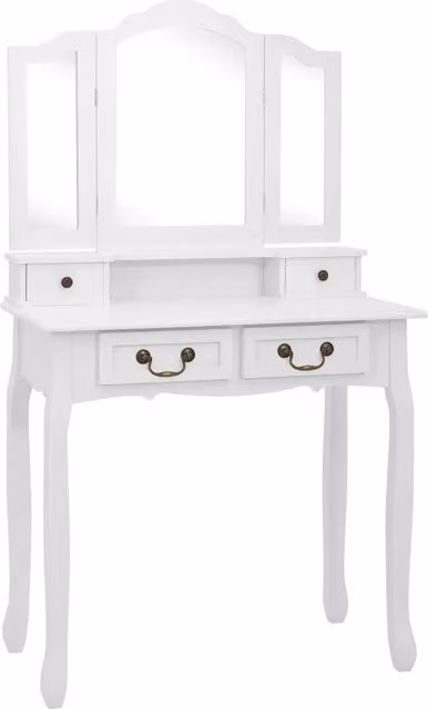 Toeletta | Tavolo da Trucco e Sgabello Bianco 80x69x141 cm Legno Paulownia