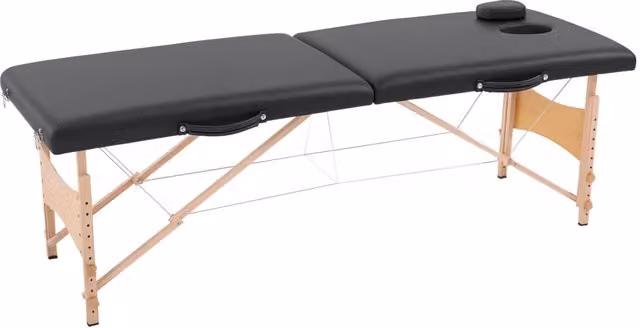 Letto Massaggio Portatile Minimal con 3 Zone Regolabili in Nero e Legno