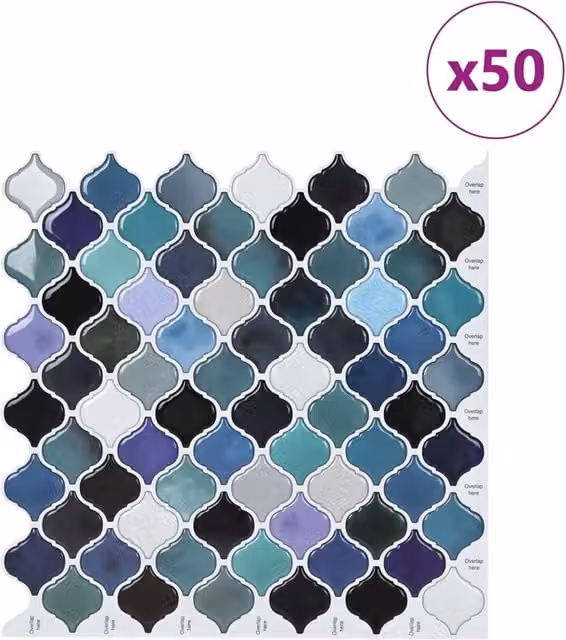 Set di 50 piastrelle Lanturn multicolore blu e verde, dimensioni: 27 x 27 cm, codice CFW8332836 – 1
