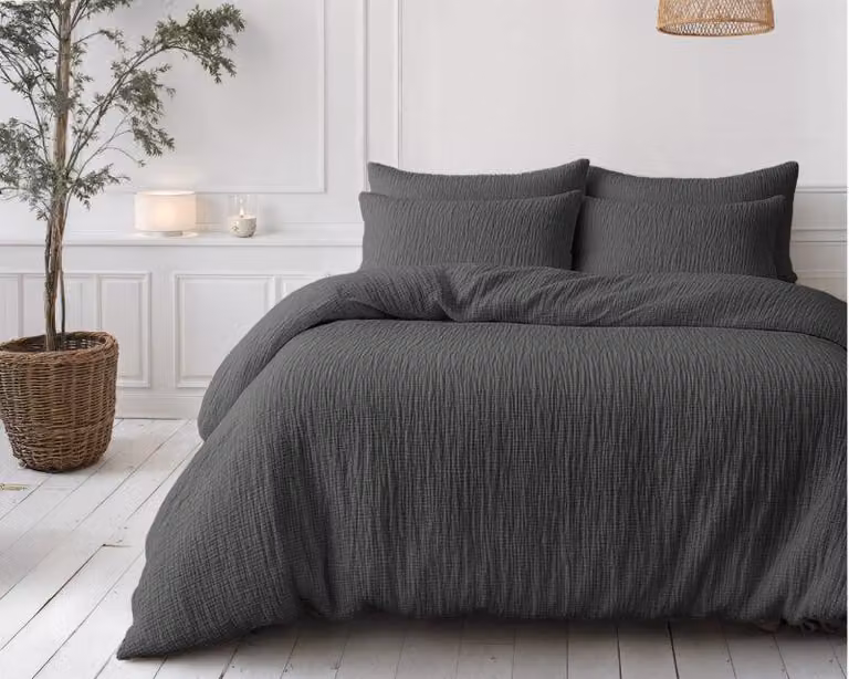 Sleeptime, coperta per letto "Lazy" in mussola, colore antracite, dimensioni 240 x 200 cm, con federe incluse