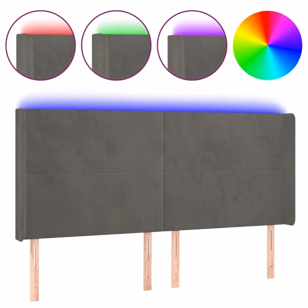 Testiera con LED Design Mania in tessuto grigio con porta USB, L: 183 cm, P: 16 cm, H: 118/128 cm – 2