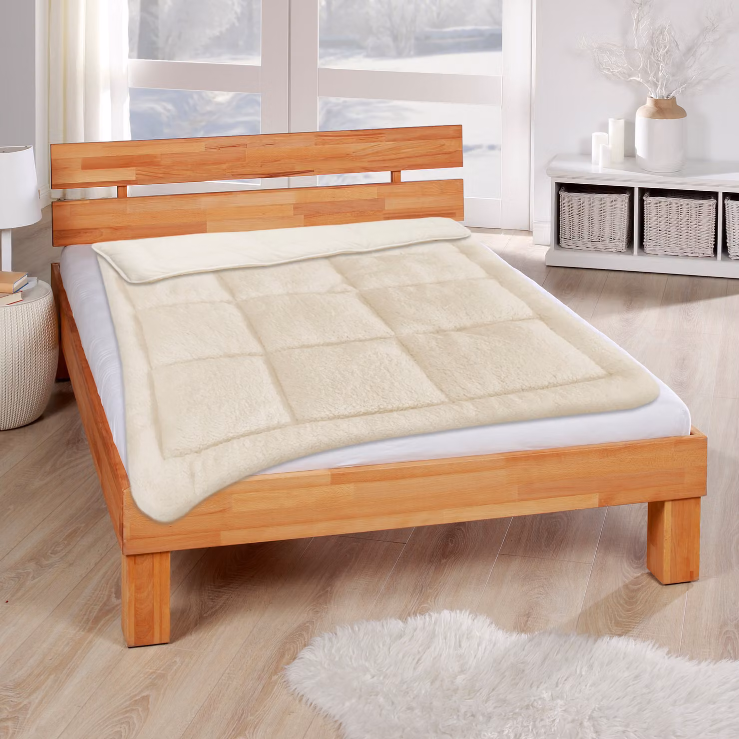 Piumino reversibile 135x200cm in Lana + cuscino 80x80cm - trapunta in pile Sherpa e microfibra - trapunta calda (1400g di imbottitura) - design reversibile