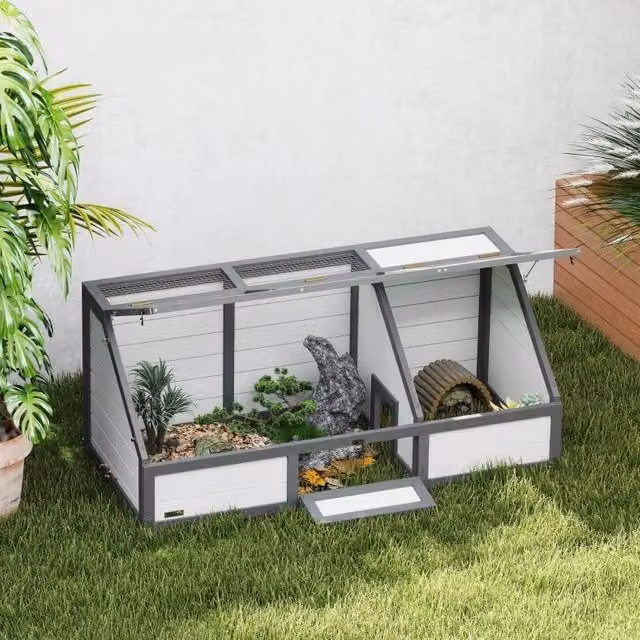Recinto per tartarughe ULEVR 120x55x20/50 cm senza fondo, con coperchi apribili, bianco