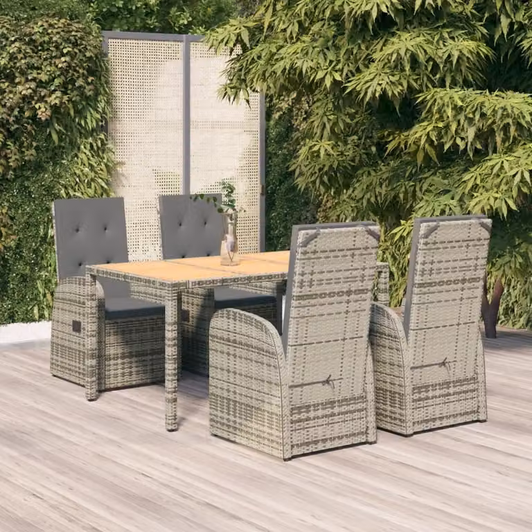 The Living Store Set da pranzo da giardino 5 pezzi con cuscini in poly rattan grigio