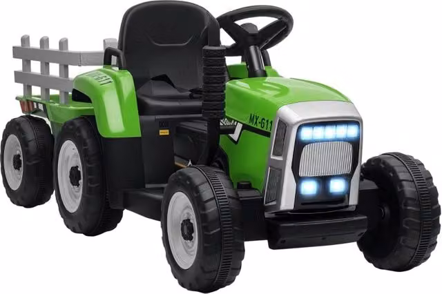 Auto elettrica per bambini, trattore con telecomando genitori, velocità max 6 km/h, verde e nero