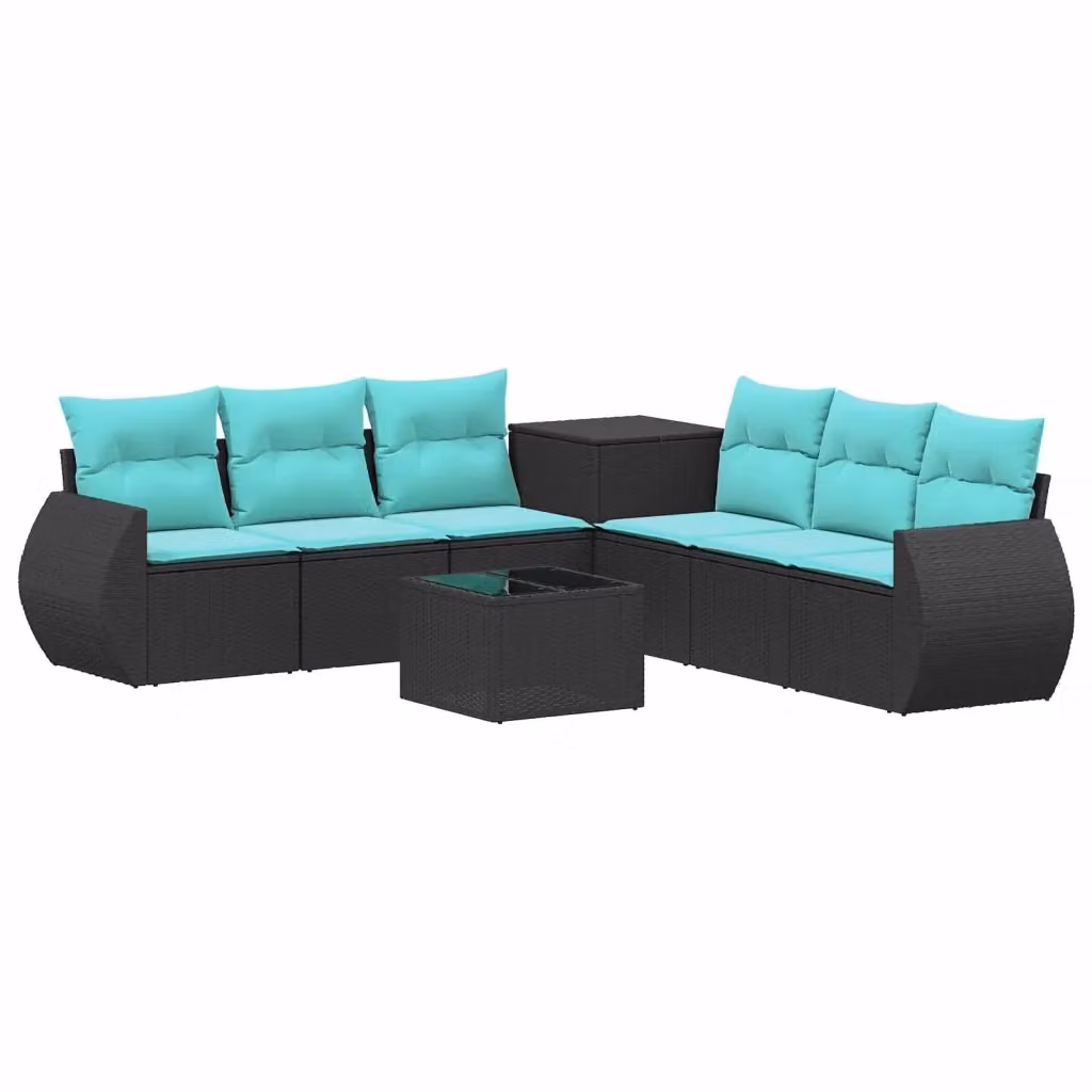 Set di mobili da giardino vidaXL composto da 8 pezzi con divani e tavolino in rattan e acciaio, colore nero e blu – 2