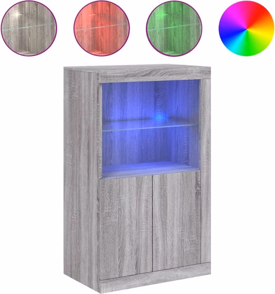 Armadietto con Luci LED Grigio Sonoma in Legno Multistrato