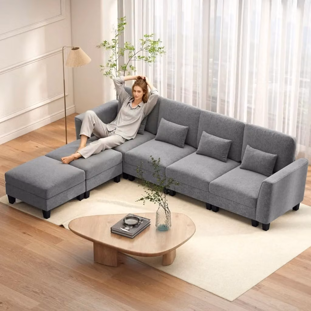 Divano modulare a forma di U con doppio chaise longue e porte di ricarica USB e Tipo-C, Grigio – 2