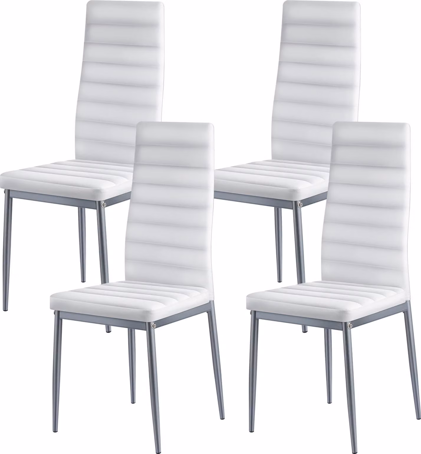 SucceBuy Sedia da pranzo moderna (set di 4) con rivestimento in Pelle finta, portata fino a 136 kg, ideale per tavoli da pranzo. Design salvaspazio con comodi cuscini di seduta e robuste gambe in metallo, bianco caffetteria